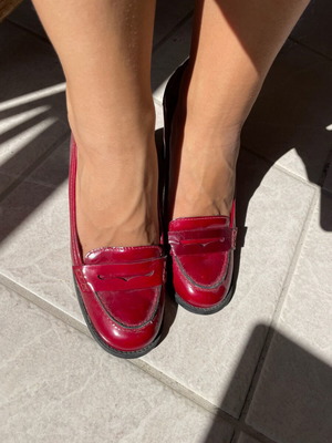 Pumps cherry red shoes, high-quality leather, size 40