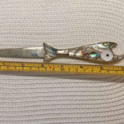 Vintage Mexican Abalone and Alpaca Letter Opener with Bottle Opener, 1978