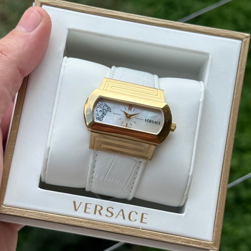 Versace Ladies Watch Used Gold Plated Steel With Mother Of Pearl Dial