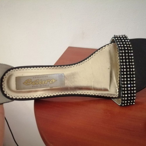 Italian women's gladiator sandals used, black leather with crystals size 39-40