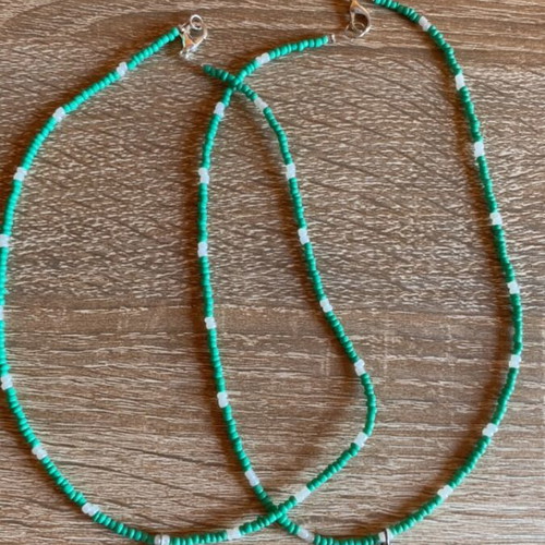 Friendship necklaces set of 2 in turquoise and green with flower charm
