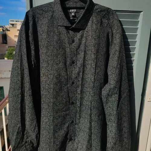 Shirt with Lahouria pattern like new, slim fit, black and gray, XL