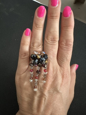 Statement ring with hanging crystal beads, like new, adjustable
