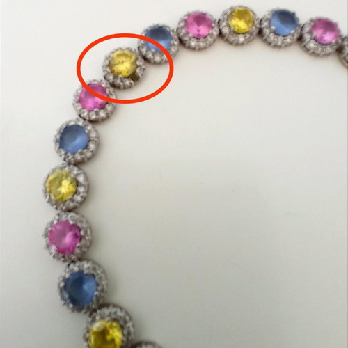 Galerie Tsangarakis Riviera bracelet used, platinum plated 925 silver with topaz and sapphires