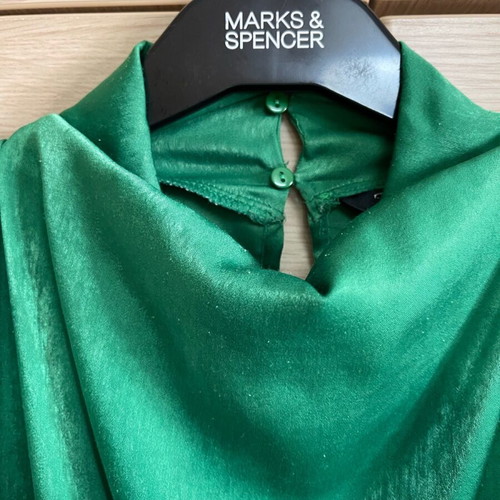 Green blouse size M like new with gathers and draped neckline