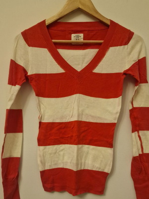 Striped blouse like new, size XS, white and coral