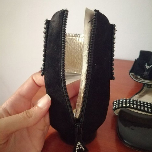 Italian women's gladiator sandals used, black leather with crystals size 39-40