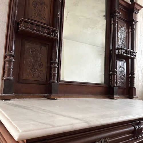 Antique carved handmade console with mirror used, 2 pieces