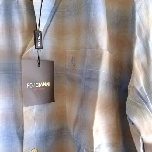 Poli Gianni men's long-sleeve shirt new, XL, beige and blue checkered