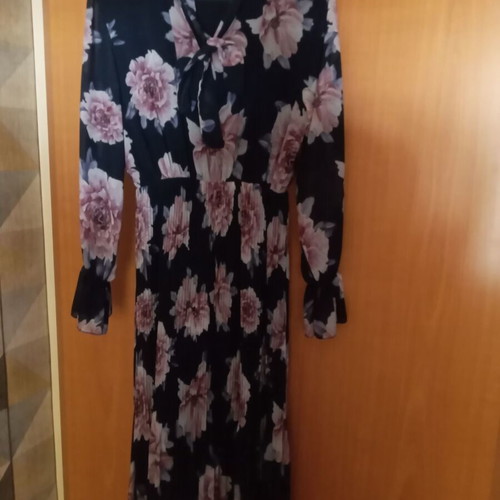 Floral dress midi long-sleeve with lining in blue and pink