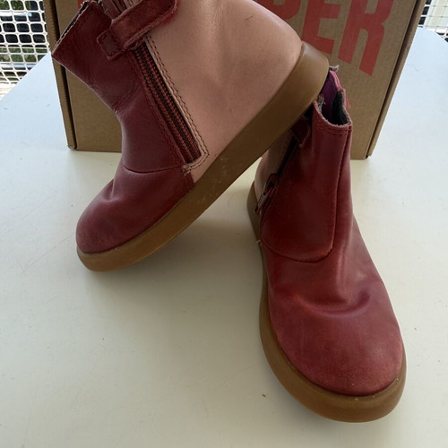 Camper leather ankle boots size 26 used, red with zipper