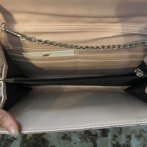 Pink quilted clutch wallet new with silver chain