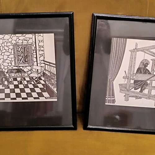 2 Linoleum Engraving Prints Like New