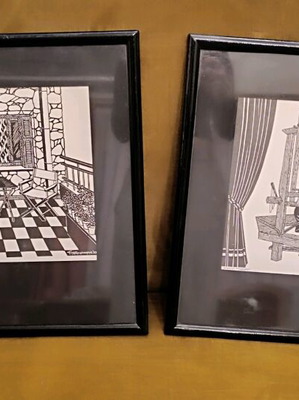 2 Linoleum Engraving Prints Like New
