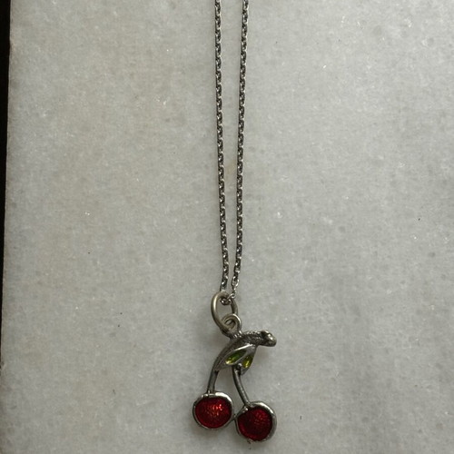 Silver cherry pendant with chain like new