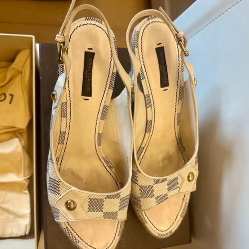 Louis Vuitton wedges used, damier grey-beige pattern, size 40.5