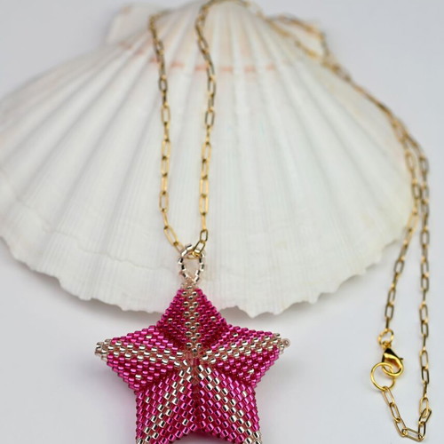 Star necklace in cyclamen and gold custom made