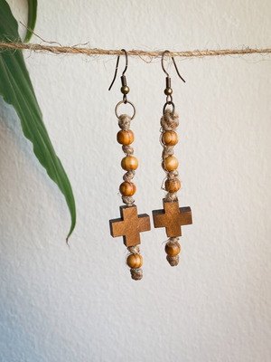Handmade wooden earrings new, beige and brown