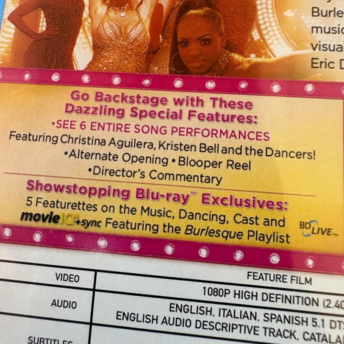 Burlesque Blu-Ray like new with English subtitles and bonus features