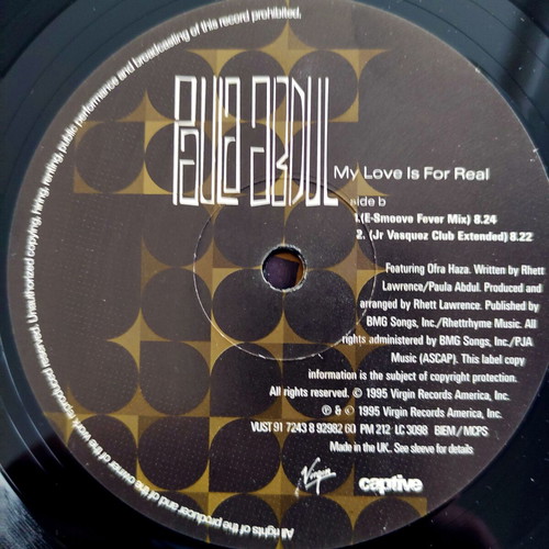 Paula Abdul My Love Is For Real 12'' vinyl used, electronic