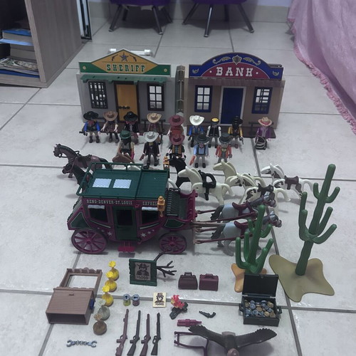 Playmobil Western set with sheriff office, bank, stagecoach, cowboys, horses, accessories