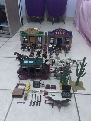 Playmobil Western set with sheriff office, bank, stagecoach, cowboys, horses, accessories