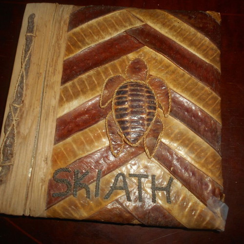 Photo album used made of recycled paper and wood, eco-friendly