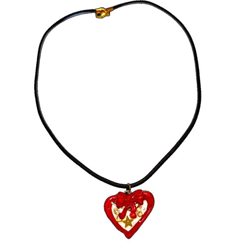 Handmade 2026 lucky charm necklace with heart of polymer clay and resin on black cord