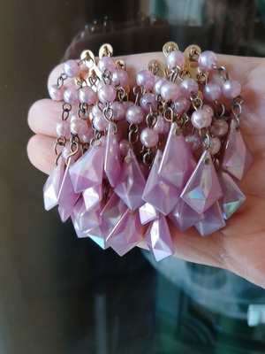 Vintage cluster earrings with pink beads and iridescent crystals, like new