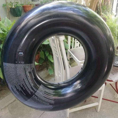 Two large inflatable rings used, one with blue glitter