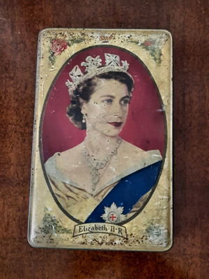 Collectible metal box used, souvenir from Queen Elizabeth II's coronation