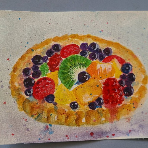 Watercolor artwork new, fruit tarts set of 2