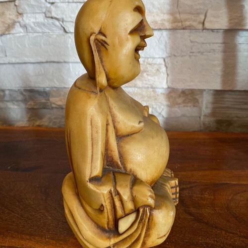 Laughing Buddha decorative statue like new with expressive carving and patina