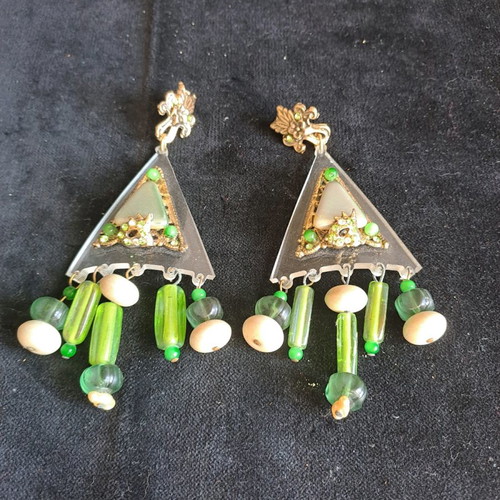 Italian long fashion earrings with plexiglass and crystal stones