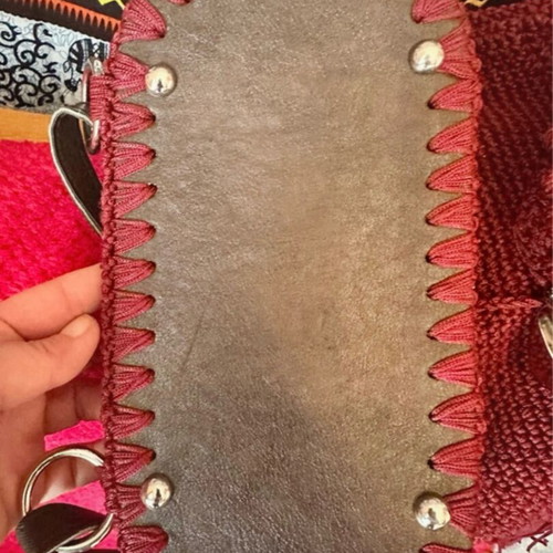 Handmade burgundy backpack like new with embossed bubbles knitting