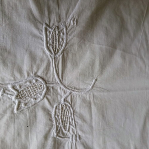 Vintage white cotton pillowcases pair with embroidery used
