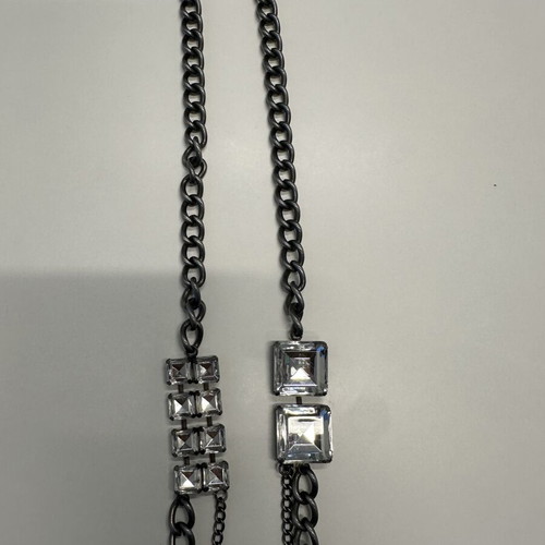 Women's charcoal necklace with large rhinestones and double chain