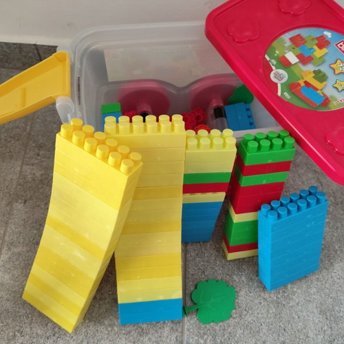 Building blocks and various tools in sliding trolley like new