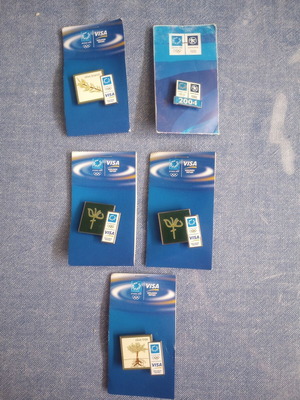 Olympic Pins Athens 2004 Visa & Alpha Bank Collection, like new, 5 pieces
