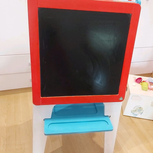 Double-sided magnetic chalk and marker board used