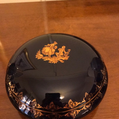 Chocolate box from authentic Limoge French porcelain used, blue with gold leaf