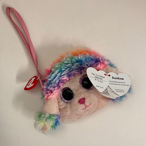 Fluffy Rainbow Poodle Coin Purse TY Beanie Boos like new