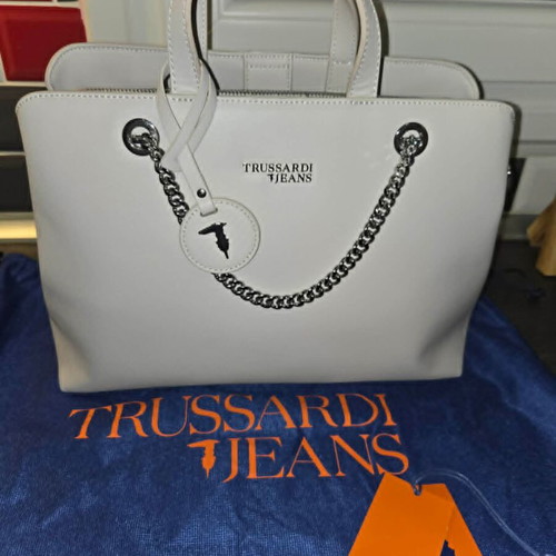 Trussardi Tote Bag new, beige eco leather with chain details