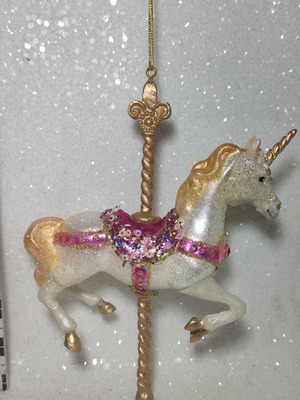 Carousel unicorn hanging ornament