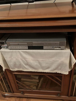Showcase cabinet, divan chest, TV stand and round wooden dining table