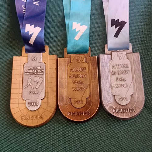 Collectible Full Set of 3 Athens Authentic Marathon Medals 2016, like new
