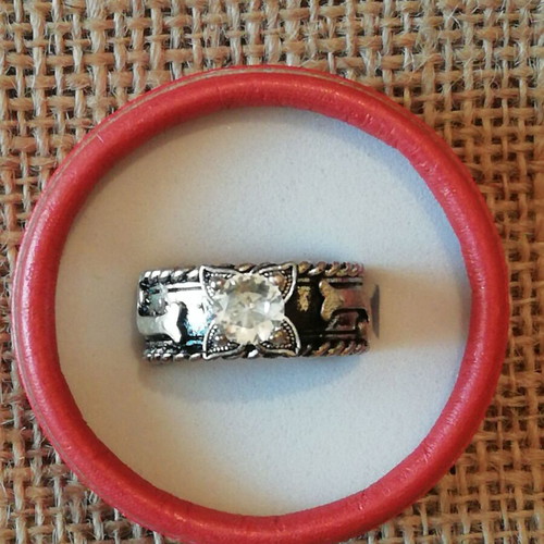 Steel solitaire ring bronze with transparent zircon new