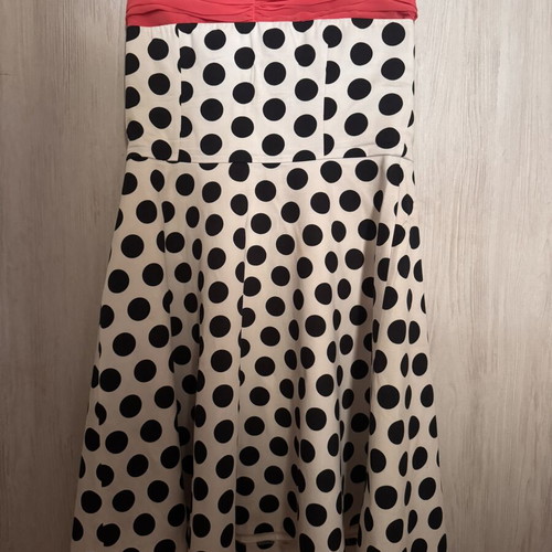 Forel Strapless Dress Used, Black and White Polka Dot with Fuchsia Detail EU 40