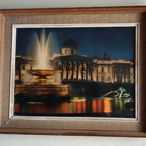 Vintage London Trafalgar Square framed print used, 1960s