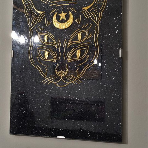 Handmade Mystic Cat Painting on Glass New